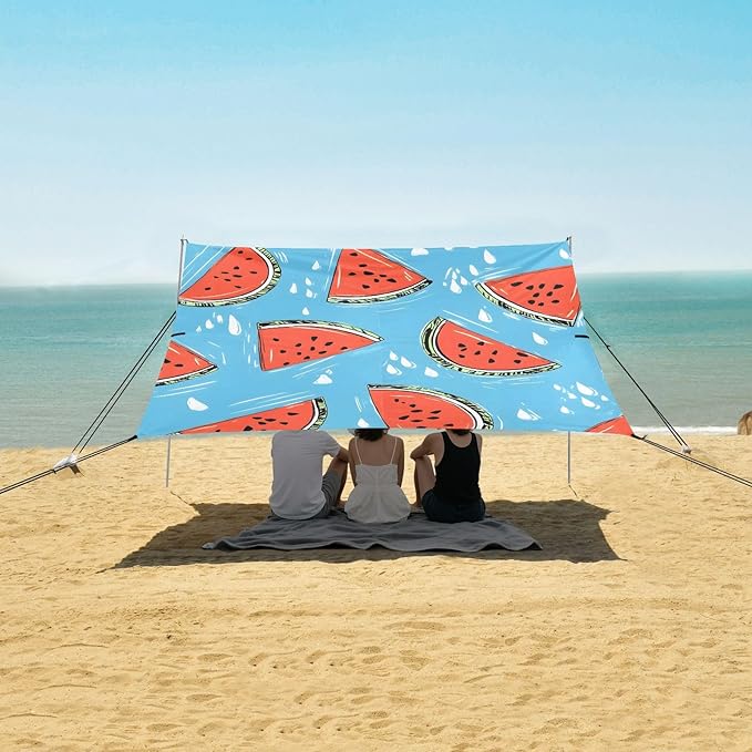 ALAZA Red Watermelon on Blue Pattern Beach Tent Sun Shelter Portable Canopy Sunshade for Outdoor Camping Picnics Backyard Fun 10x9 ft