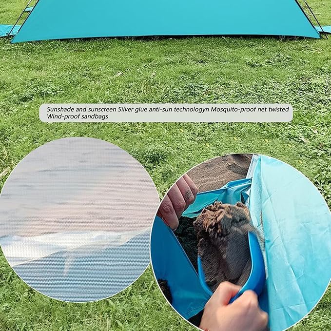 Sun Shade for Beach | UPF50+ Foldable Tent Canopy - Outdoor Sun Shelter | for Picnic Camping Beach Backyard Outdoor Backpacking Travel Patio