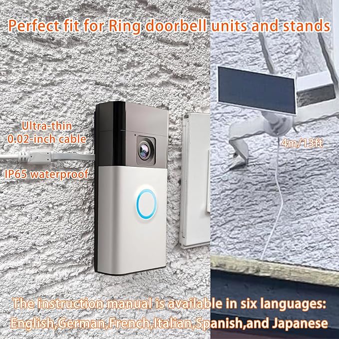 3W/5V Solar Panel with Built-in 4000mAh BatteryUSB-C PortIP6513.2ft/4m Charging CablePerfect Compatibility with Ring Battery Doorbell (2024 Release)no Need to Remove Stand (USB-C)