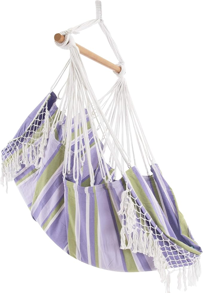 Vivere Cotton Hammock Chair with Hardwood Spreader Bar - 250 lb Capacity (Tranquility)