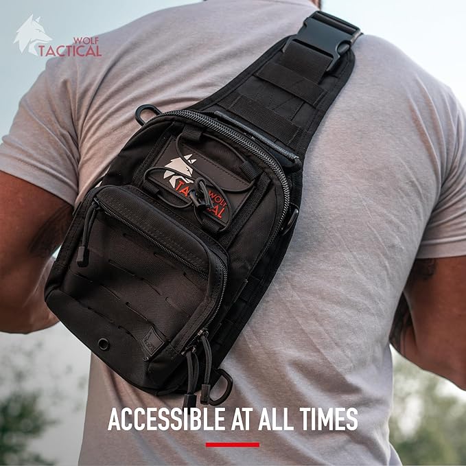 WOLF TACTICAL Compact EDC Sling Bag - Concealed Carry Shoulder Bag for Range Travel Hiking Outdoor Sports