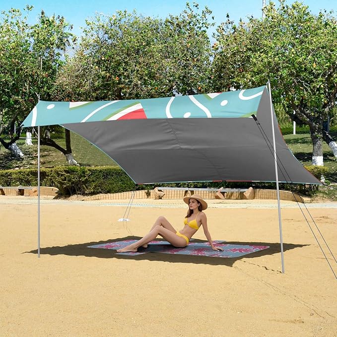 ALAZA Watermelon Slices Curves Pattern Beach Tent Sun Shelter Portable Canopy Sunshade for Outdoor Camping Picnics Backyard Fun 10x9 ft