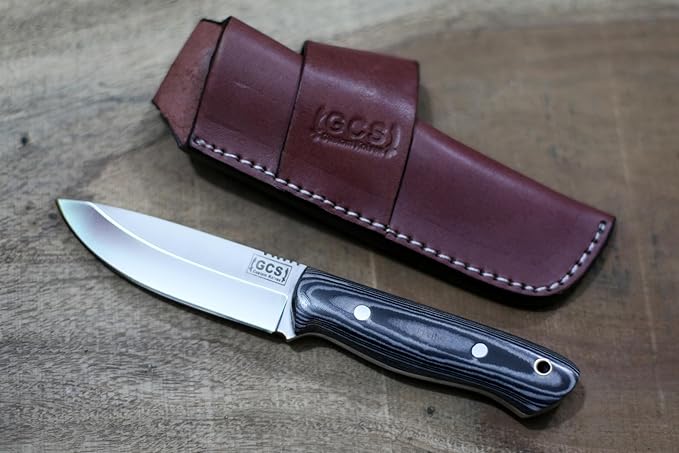 GCS Custom Handmade BLACK &amp WHITE G10 Handle D2 Tool Steel Tactical Survival Hunting Knife with Buffalo Hide Sheath GCS180