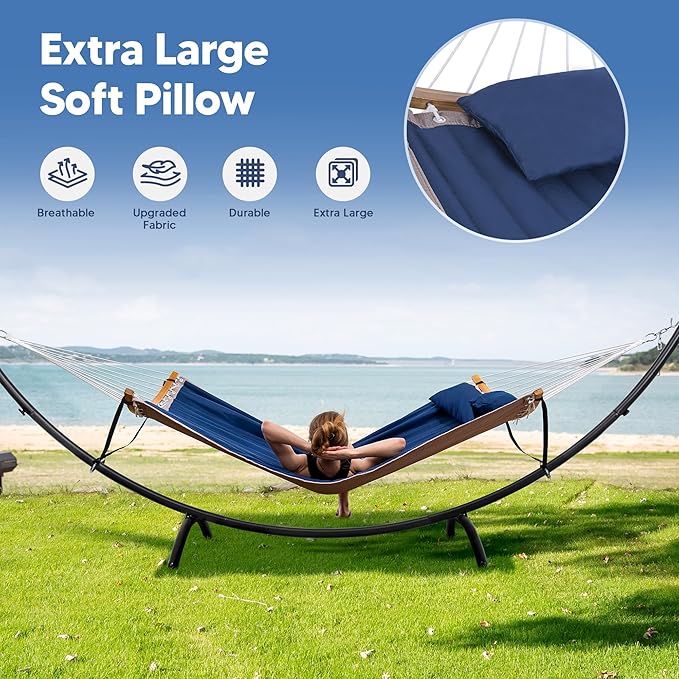 SUNCREAT Hammocks for Outside with Stand Porch Hammock and Stand 475 lbs Capacity Patent Pending Navy
