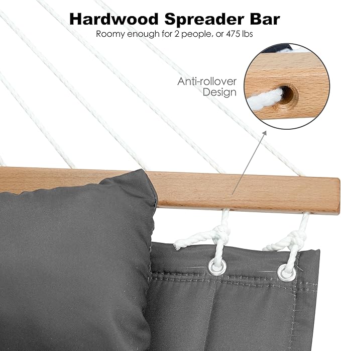 GAFETE 2 Person Hammock with Stand for Outside Heavy Duty Steel Stand 55inch Double Hammocks Large Removable Pillow Storage Bags Max 475 lbs Capacity (Haze Gray)