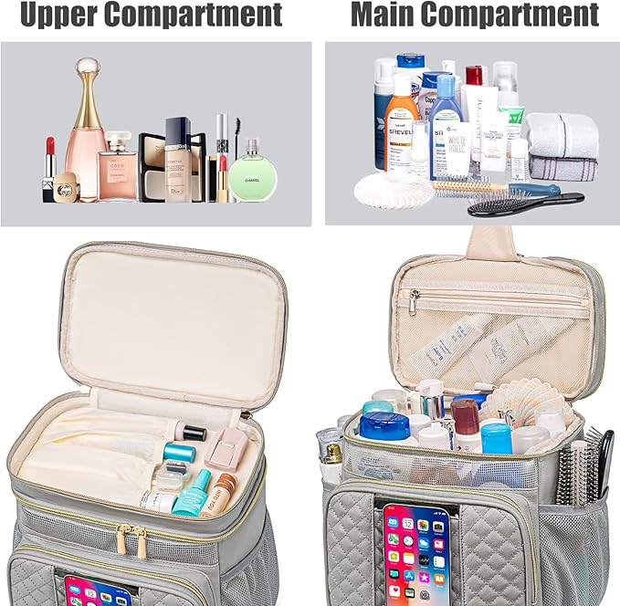 Large Leather Toiletry Bag for Women MenBathroom BagWater Resistant Shower BagMakeup BagPortable Shower Caddy for College DormHanging Travel Toiletry Bag with Transparent Waterproof Phone Pocket