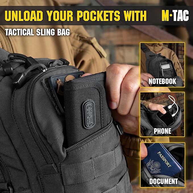 M-Tac Shoulder Bag Tactical Sling Bag for Men Small Back Pack- Crossbody Suitable as a Chest Pack Sling Mini Backpack