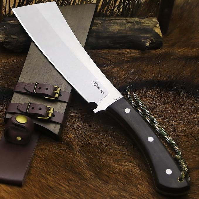 BA-KOR (Pioneer ) (14.6) DC53 steel 6mm thickened full Tang fixed knife+ Wooden sheath &amp(5.9IN) Cerium Igniter suitable for outdoor hunting cutting chopping camping obstacle removal explora