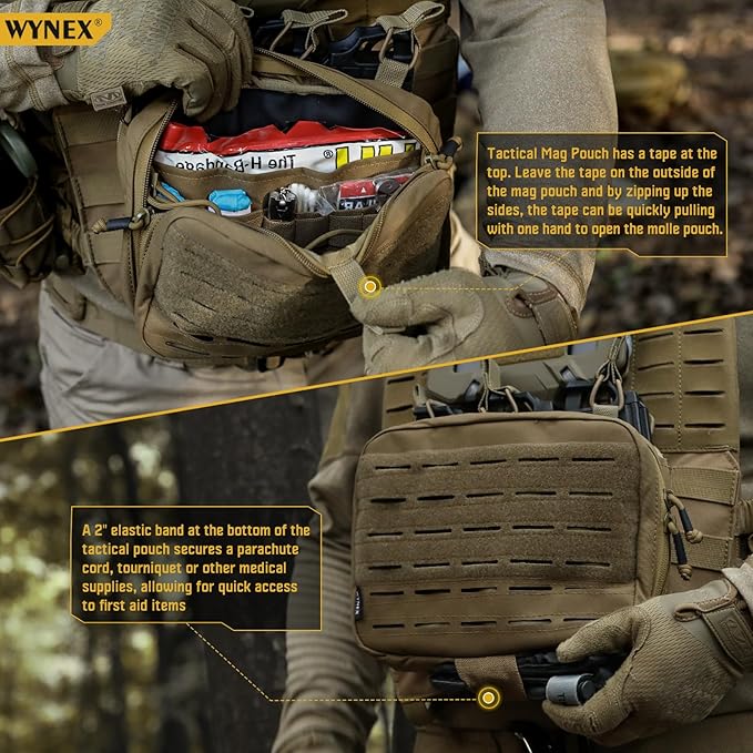 WYNEX Tactical Chest Rig Pack for Men Running Chest Bag with Front Loop Airsoft Tactical Mag Pouch Molle Admin Pouch of Laser Cut