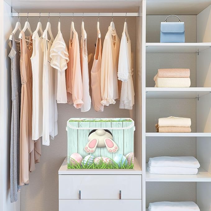 senya Easter Storage Baskets Collapsible Storage Bins with Lids Easter Bunny Bottom with Pink and Blue Eggs Storage Boxes Clothes Baskets for Organizing B06D22020 Pattern 3 One Size