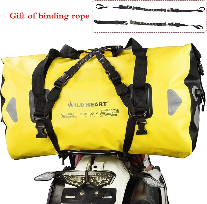 WILD HEART Waterproof Motorcycle Duffel Bag PVC500D Double-bottom With Rope Straps and Inner Pocket 40L 66L 100L for Kayaking Camping BoatingMotorcycle
