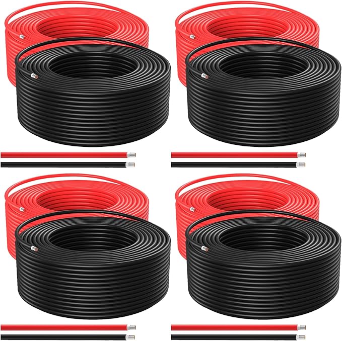 Bateria Power 4 Pairs Solar Panel Wire 50Ft Black and 50Ft Red Kit Solar Extension Cable 10AWG (6mm²) Tinned Copper Wire for Outdoor Automotive RV Boat Marine Solar Panel (Black+Red)