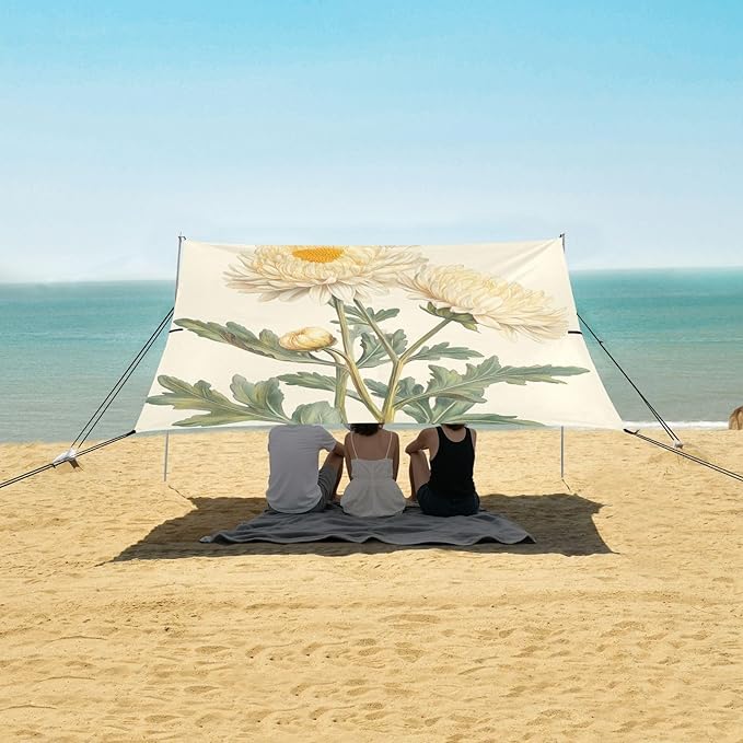 ALAZA Daisy Plants Flowers Beach Tent Sun Shelter Portable Canopy Sunshade for Outdoor Camping Picnics Backyard Fun 10x9 ft