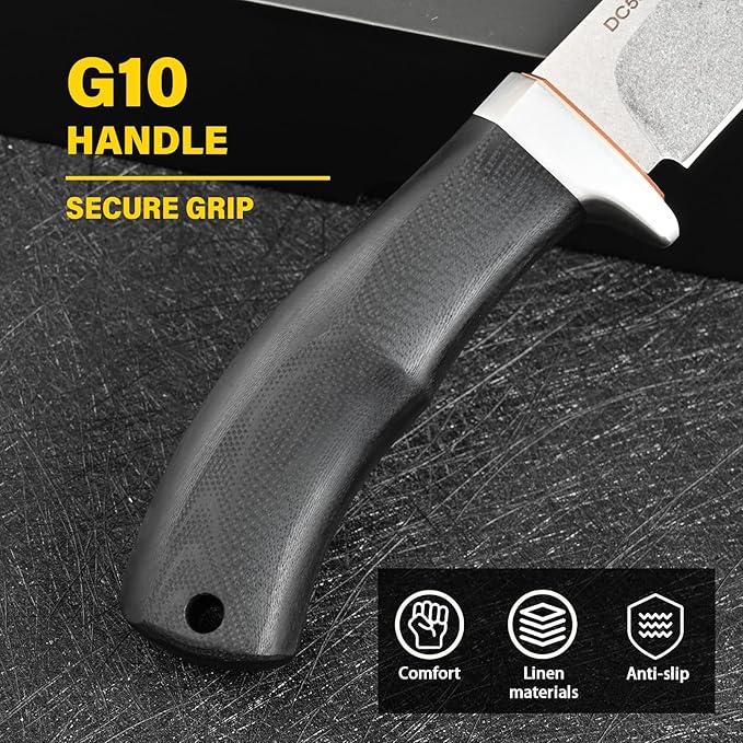 Knives DC53 Steel Fixed Blade Hunting Knife with Sheath Tactical EDC Knife for Men Outdoor Survival Camping Hiking Fishing (White Stone Wash)