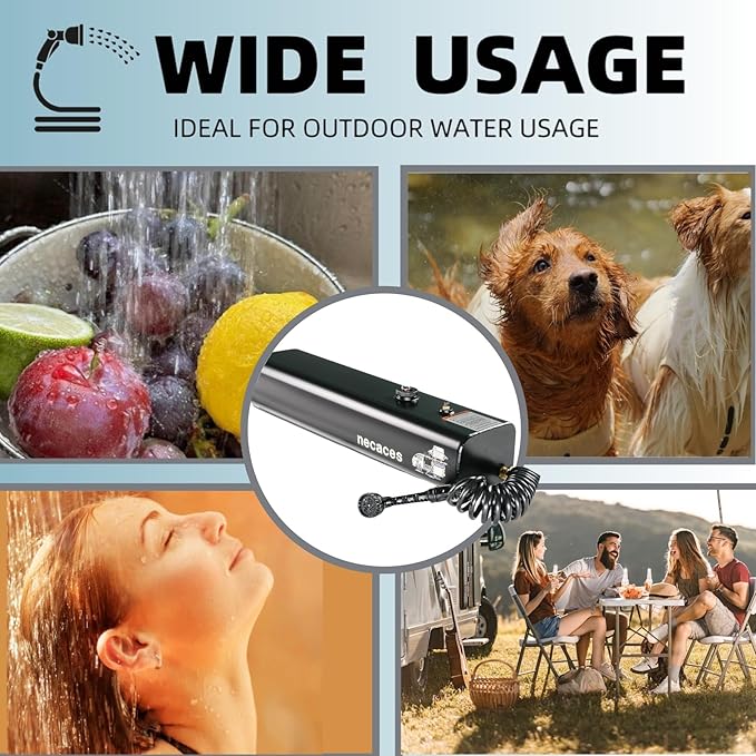 4.5-9 Gallon Pressurized Water TankPortable Aluminum Camping Shower Water Storage with Spray Hose for Overland Off-Road Vehicles Pick-up TrucksOutdoor Activities Water Supply.