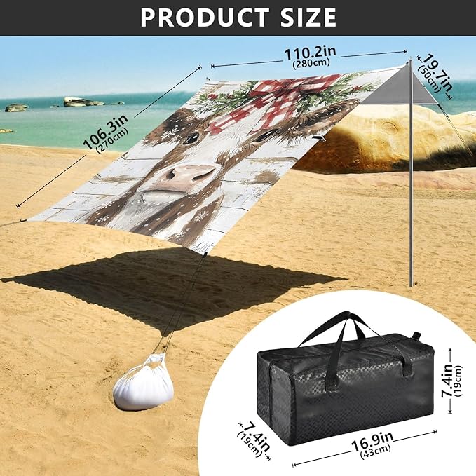 ALAZA Watercolor Cow Beach Tent Sun Shelter Portable Canopy Sunshade for Outdoor Camping Picnics Backyard Fun 10x9 ft