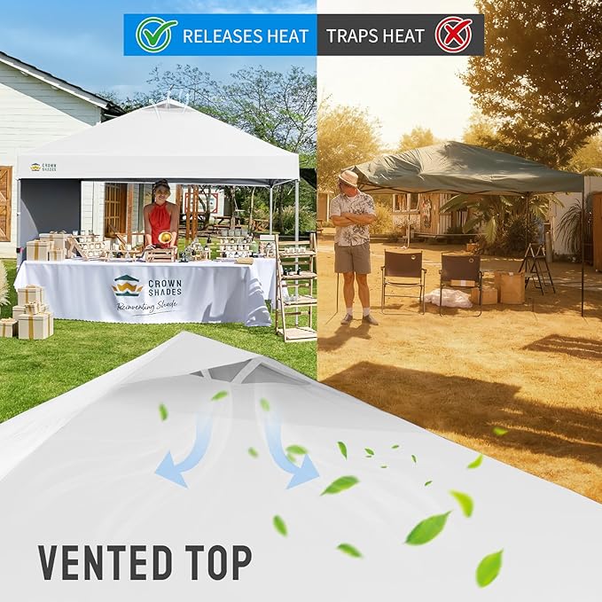 CROWN SHADES 12x12 Pop Up Canopy Tent Instant Commercial with 150D Silver Coated Fabric Including 1 Removable Sidewall 4 Ropes 8 Stakes Weight Bags STO 'N Go Bag White