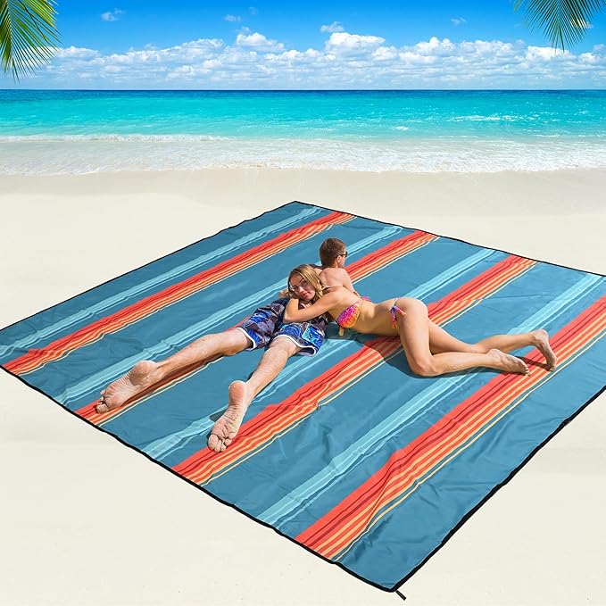 Beach Blanket Waterproof Sandproof Beach Mat 79 X 83/10'x9'for 2-8 Adults Quick Drying Outdoor Picnic Mat Beach Accessories for Travel Camping Hiking
