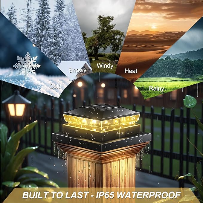 Solar Post Cap Light 6 Packs Waterproof Fence Post Solar Lights 4x4 IP65 Black Outdoor Light for Deck Garden &amp Patio Lights for 3.5x3.54x45x5 Wood &amp Vinyl Posts Warm White Lighting