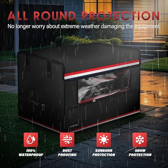 2025 Upgrade 900D+210D Heavy Duty Waterproof. Generator Covers while running. Transparent Viewable Window. 32''L×24''W×24''H. Top Ready To Add Fuel. Black.