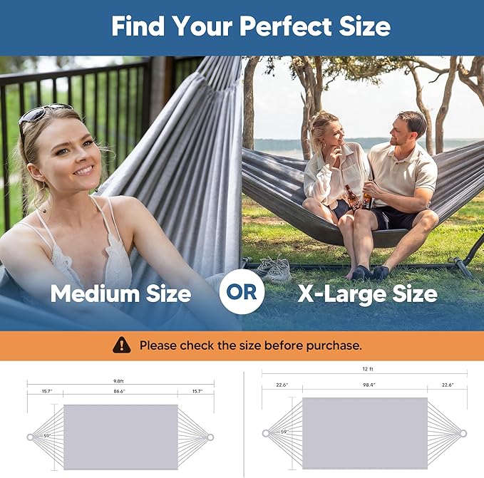 SUNCREAT Medium Size Tree Hammocks for Outside Patio Hammock Without Stand Light Gray