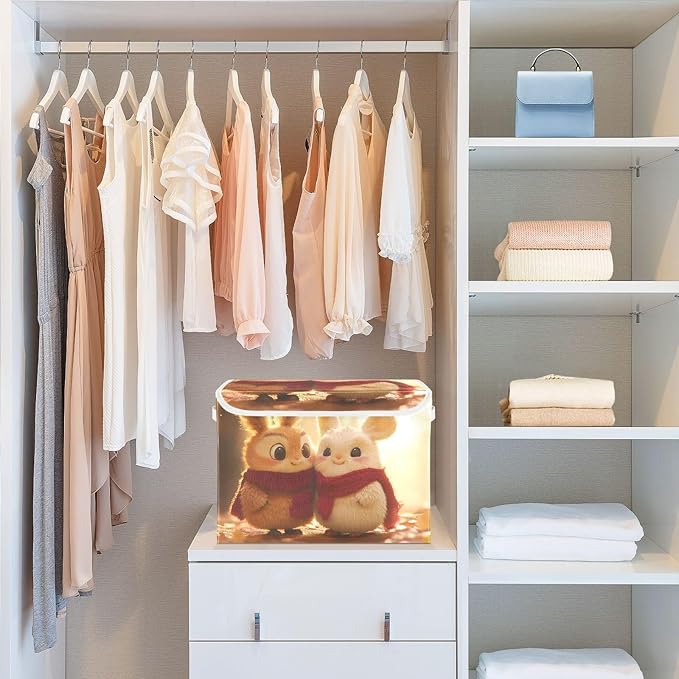 AIXIWAWA Lidded Storage Cube (Love Bunny) Fabric Foldable Closet Bins with Flip Lid and Handles Organizer Basket Container 16.5 x 12.6 x 11.8 IN