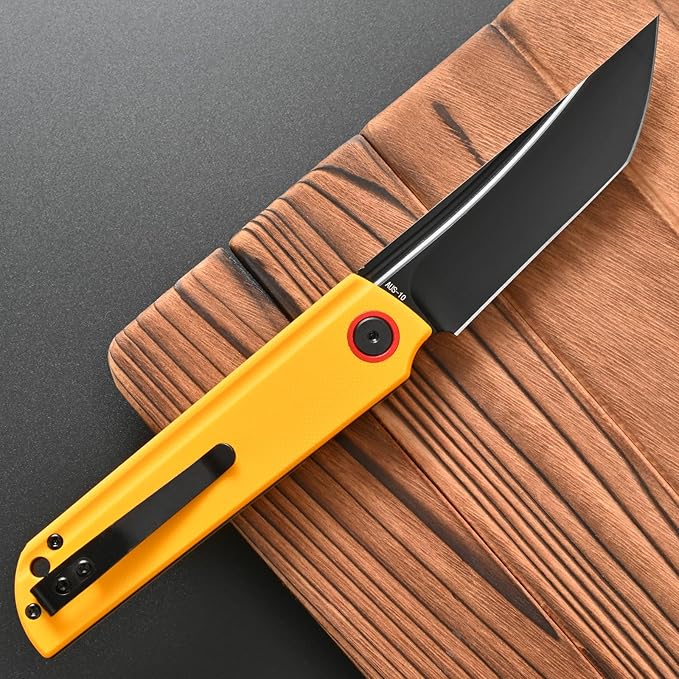 FF15 Folding Pocket Knife AUS-10 Steel Blade G10 Handle EDC Tool Knife Pocket Clip for Men Women Outdoor Camping Hunting Survival(Yellow)