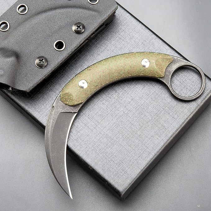 C16901 Fixed Blade Knives D2 Steel Micarta Handle Outdoor Survival Claw KnifeCamping EDC Tools Kydex Sheaths(Green)