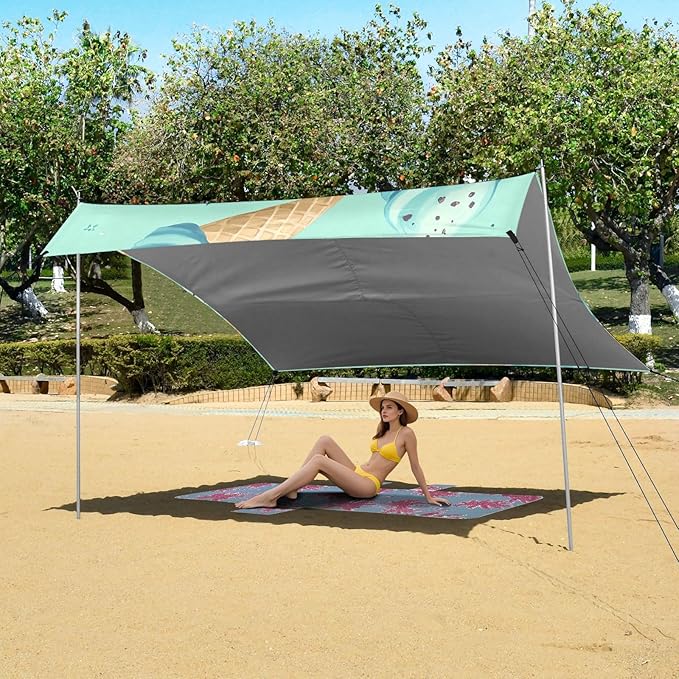 ALAZA Ice Cream Cookies Pattern Beach Tent Sun Shelter Portable Canopy Sunshade for Outdoor Camping Picnics Backyard Fun 10x9 ft