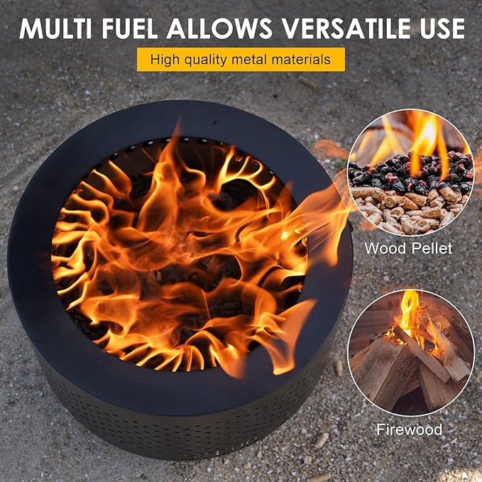 STBoo 24 Inch Smokeless Fire Pits for Outside with Portable Carrying Storage Bag Low Smoke Outdoor Fireplace for Bonfire Picnic Backyard on Beach Black XL