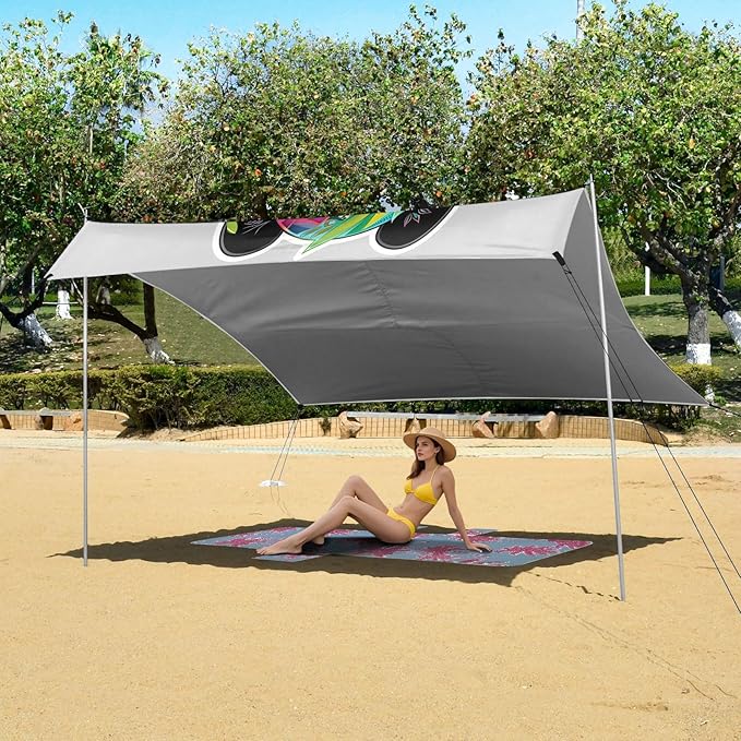 ALAZA Panda Boho Beach Tent Sun Shelter UPF50+ Protection Beach Shade Canopy w/ 4 Sandbags for Outdoor Camping Fishing Backyard Fun Picnic 10x9 ft