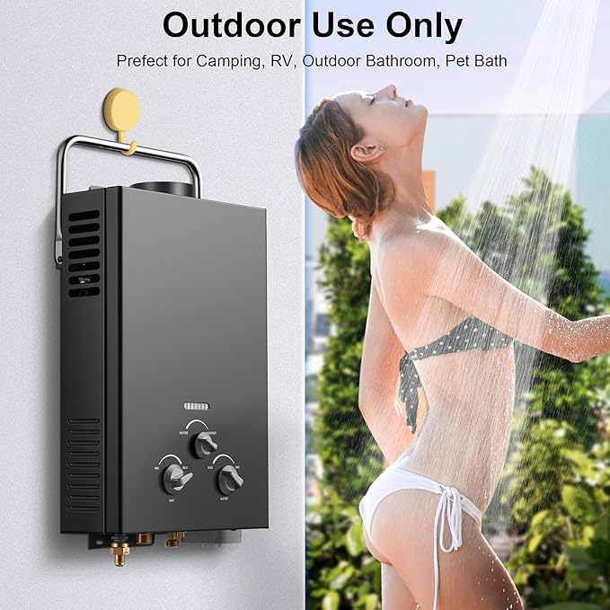 6L Portable Natural Gas 1.58GPM Instant Hot Shower for Camping/RV 40K BTU Tankless Water Heater(White)