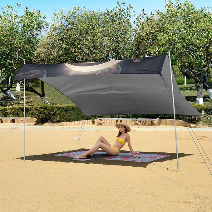ALAZA Dog Puppy Astronaut Beach Tent Sun Shelter UPF50+ Protection Beach Shade Canopy w/ 4 Sandbags for Outdoor Camping Fishing Backyard Fun Picnic 10x9 ft