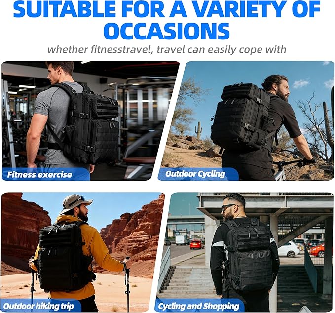 45L LUPU TACTICAL Backpack for Men and Women 3 Days Assault Pack Outdoor Travel Hiking Camping Rucksack with Molle Webbing (Black)