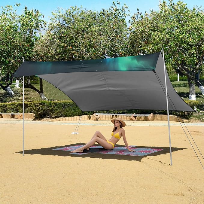 ALAZA Wolf Polar Lights Beach Tent Sun Shelter UPF50+ Protection Beach Shade Canopy w/ 4 Sandbags for Outdoor Camping Fishing Backyard Fun Picnic 10x9 ft