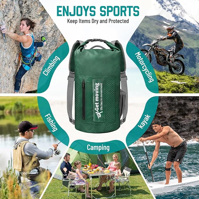 BKNOOU Dry Bag Waterproof Backpack for Women Men 10L/20L Roll Top Lightweight Dry Storage Bag Backpack for Travel Kayaking Boating Rafting Camping Hiking and Beach with Phone Pouch