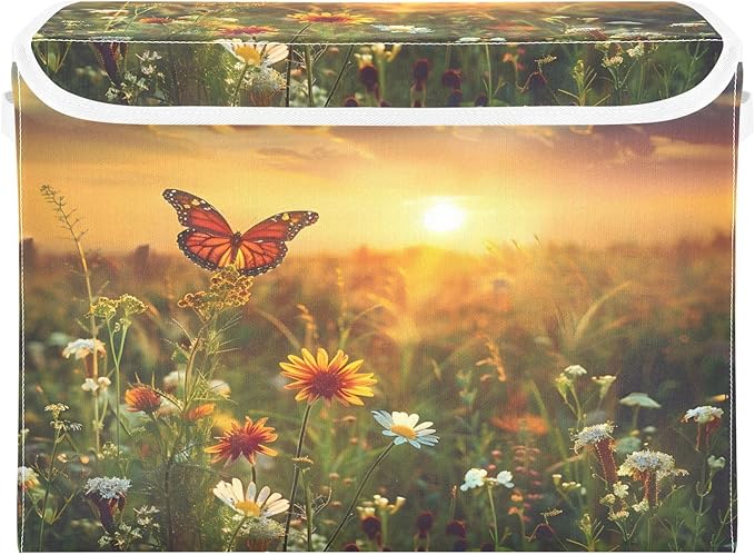 MNSRUU Containers Baskets with Lids Flower Butterfly Foldable Storage Bins Organizer with Lid Collapsible Storage Boxes for Home Bedroom Closet Office
