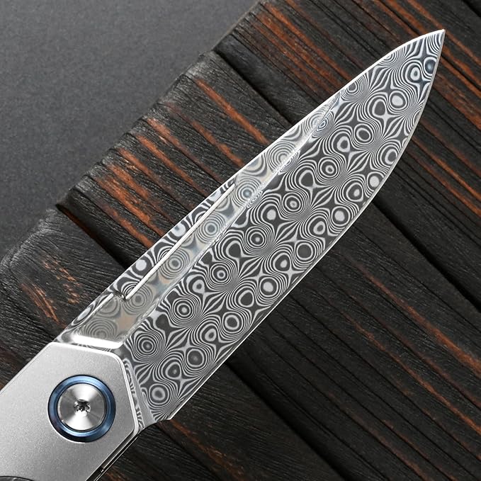 Sitivien ST245 Damascus Steel Folding Knives with Liner Lock Ball BearingTitanium Carbon Fiber Handle EDC Damascus Knife for Men Women(Gray) … …