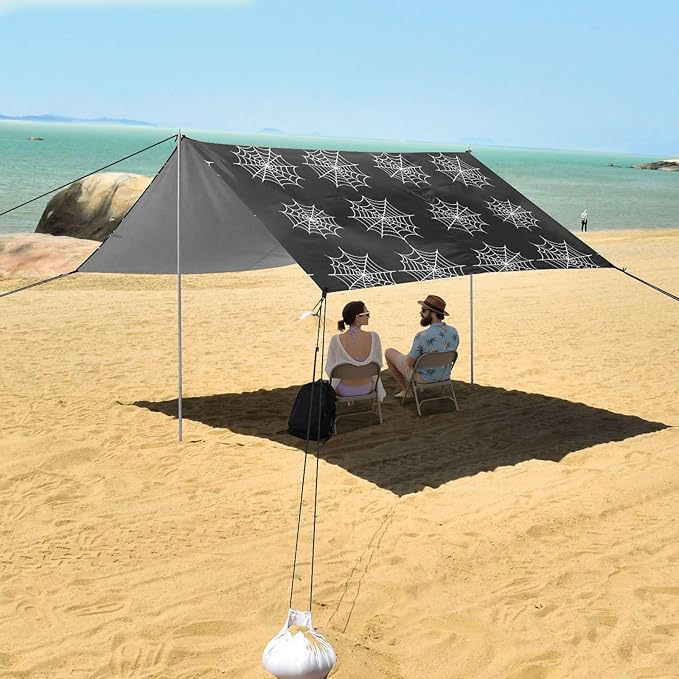 ALAZA Black and White Spider Web Pattern Beach Tent Sun Shelter Portable Canopy Sunshade for Outdoor Camping Picnics Backyard Fun 10x9 ft