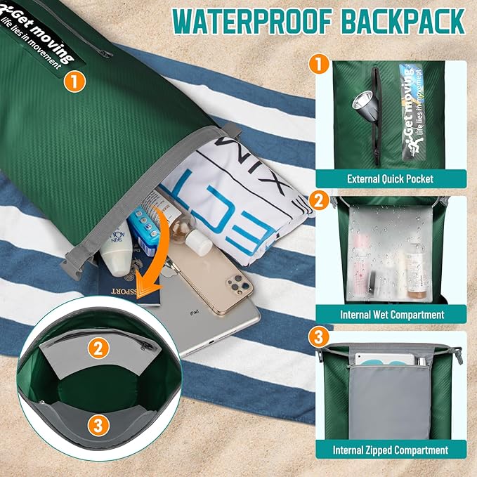 BKNOOU Dry Bag Waterproof Backpack for Women Men 10L/20L Roll Top Lightweight Dry Storage Bag Backpack for Travel Kayaking Boating Rafting Camping Hiking and Beach with Phone Pouch