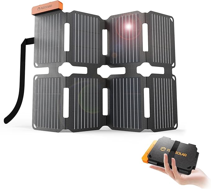 FlexSolar 25W Ultra-Portable Solar Panel Charger with Quick Charge USB-A &amp USB-C Ports Ultra-Lightweight for Outdoor Emergency Power Backpacking Hiking and Camping