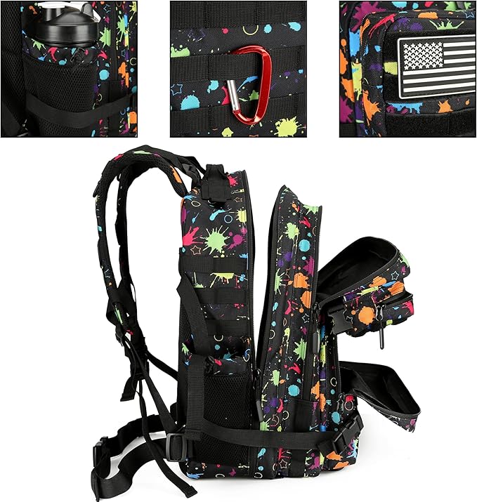 Tactical Assault Backpack - 45L 3 Day Assault Pack with MOLLE Waterproof Rucksack - Fluorescent Tie Dye