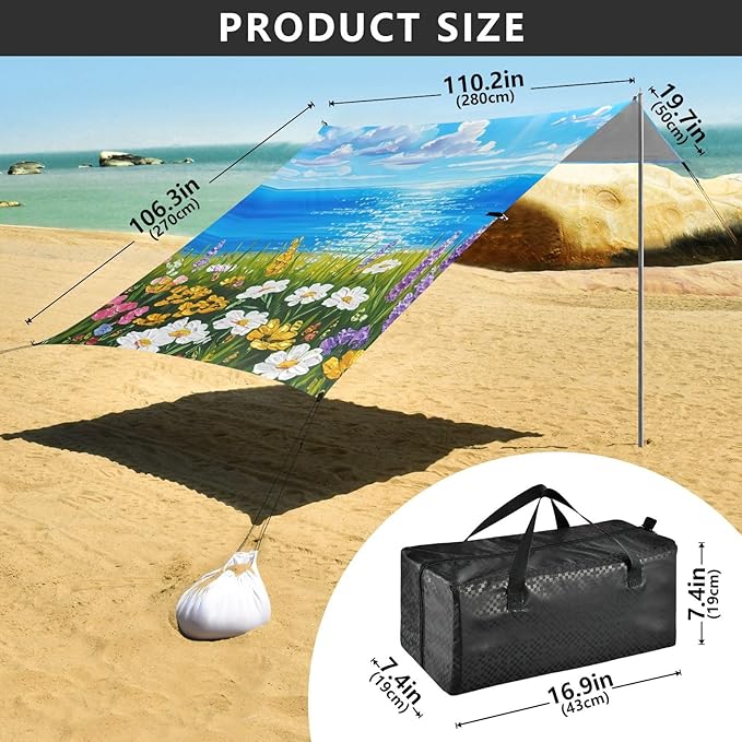 Beach Canopy with Windproof Ropes &amp Sandbags Beach Tent Sun Shade Sun Shelter for Camping Trips Fishing Backyard Fun or Picnics Landscape