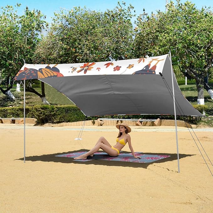 Rooster Rustic Country Chicken Farmhouse Mexicana Foldable Beach Tent UPF50 Easy Setup Portable Sun Shelter with Sand Shovel Sandbags for Camping Picnics Backyard &amp Fishing