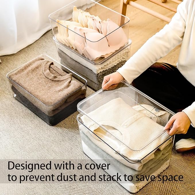 Lidded Plastic Storage Bins Set Clear Desk Basket Box Organizer Kitchen Container Clothes Laundry Closet Cabinet Shelf Organization and Storage for Shelves Office Bathroom(clear 3XL+2M)
