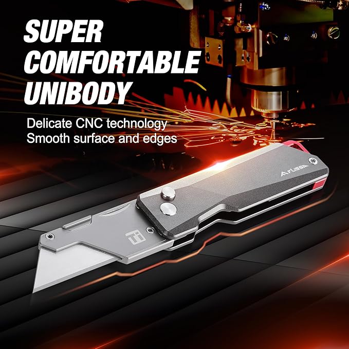 FLISSA Advanced Titanium Utility Knife CNC Unibody Lightweight All Metal Folding Box Cutter Quick Change Blade Razor KnifeIdeal Gifts for Men Women with 10 Extra Blades