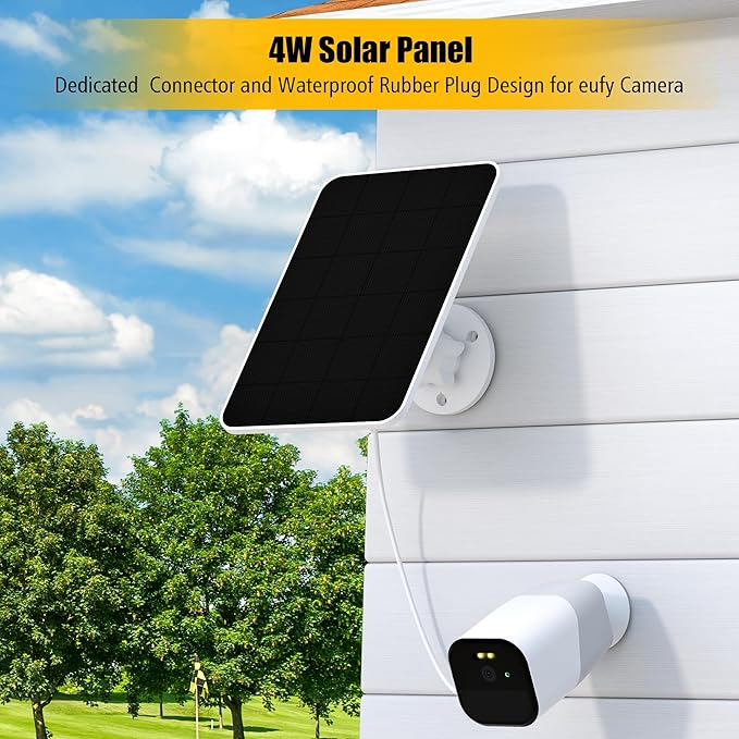 Solar Panel for eufy CameraSecurity Camera 4W Solar Panels for eufyCam E 2/2Pro 2C/2C Pro soloCam E20/E40 IP65 Waterproof USB-C Solar Panel Charger for eufy with Micro USB &amp Rubber Plug (4 P