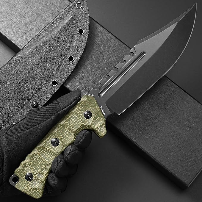 Eafengrow EF161 Fixed Blade Knife Sleipner Steel Blade Micarta Handle Full Tang EDC Tool Fix Knifes for Camping Hunting Bushcraft