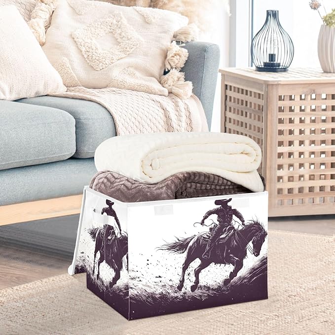Storage Cube with Lid Cowboy Silhouettes Print 16.5×12.6×11.8 IN 1 Pack Collapsible Large Capacity Foldable Storage Basket Bin Organizer