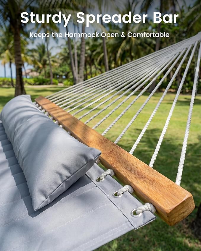 ANAGOO Double Quilted Outdoor Hammock for 2 Adults 500lb Capacity Backyard &amp Camping Hammock with Pillow and Bamboo Spreader Bar Fits 11–15ft Hammock Stands (Stand Not Included)Dark Gray